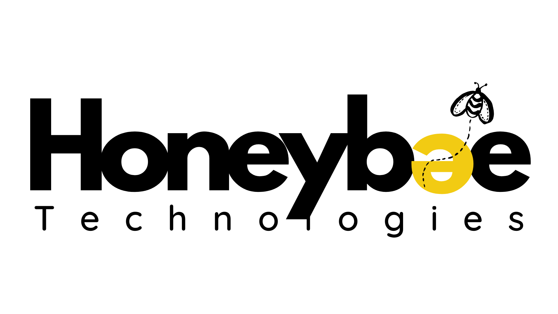 Honeybee Technologies yellow and black logo with yellow e and black bumble bee